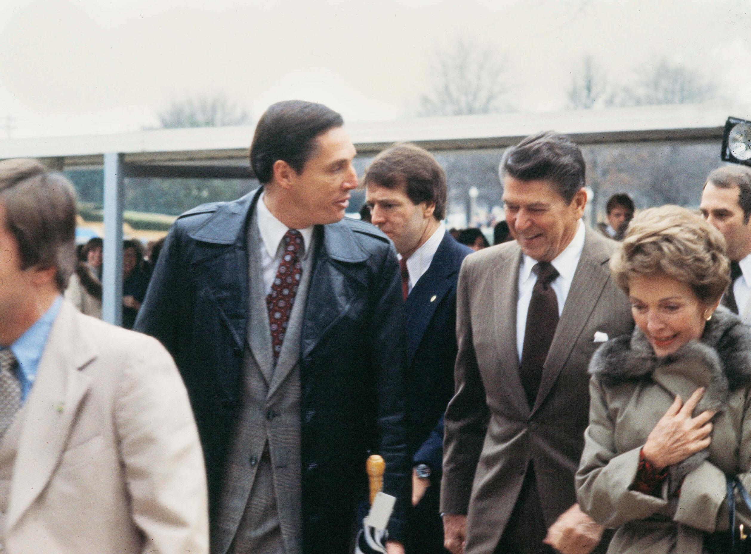 Ronald Reagan walking with Dr. Bob Jones III, Greenville, SC, 1980